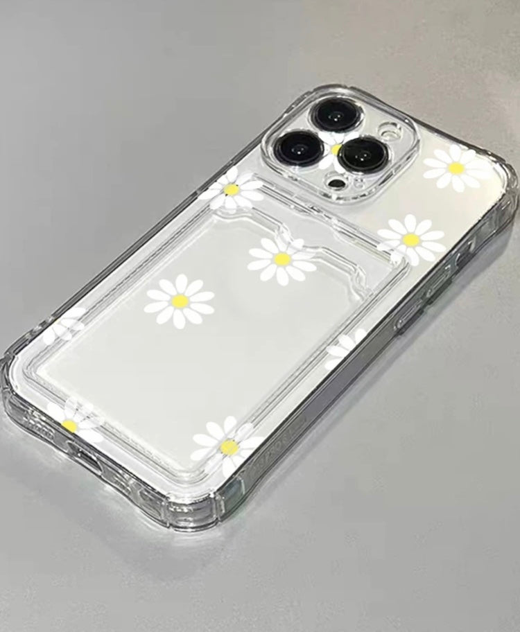 Daisy painted clear card slot phone case