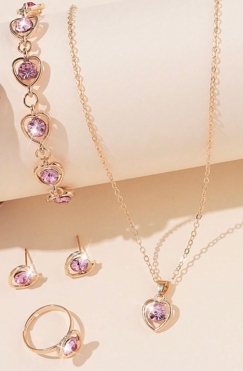 Pink set necklaces bracelets rings earrings