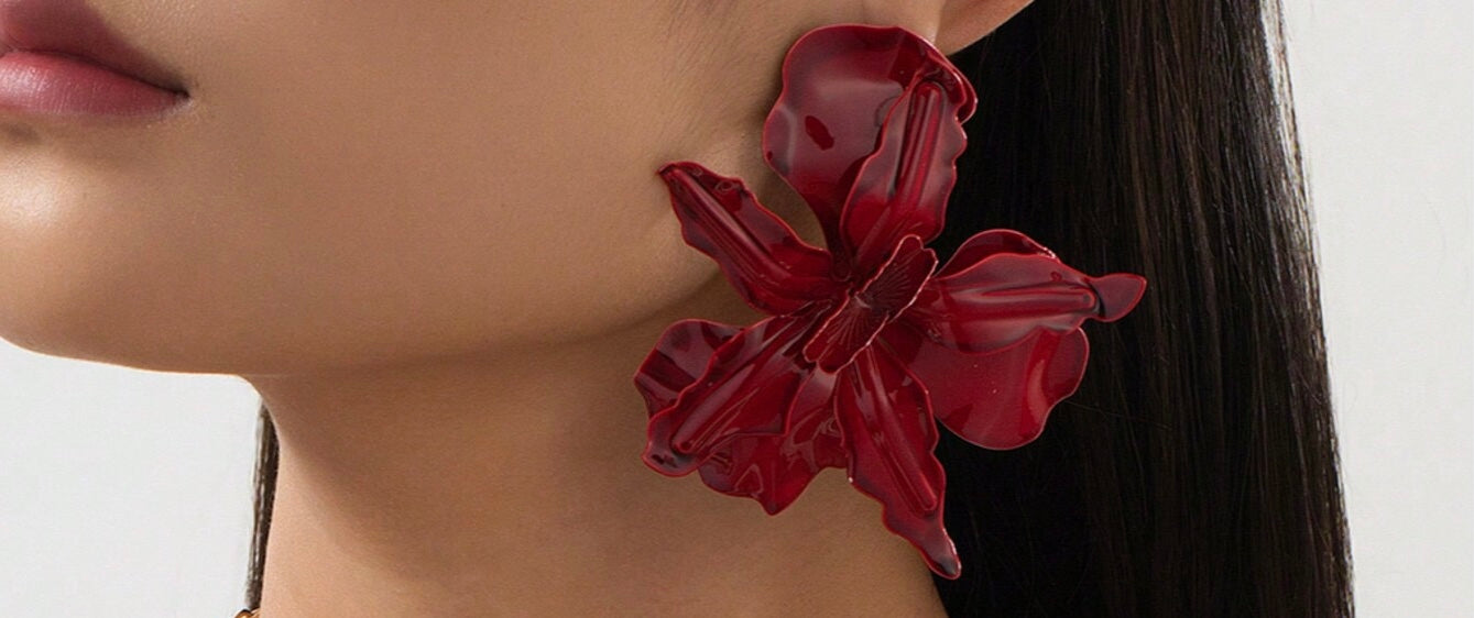 Red flower earrings