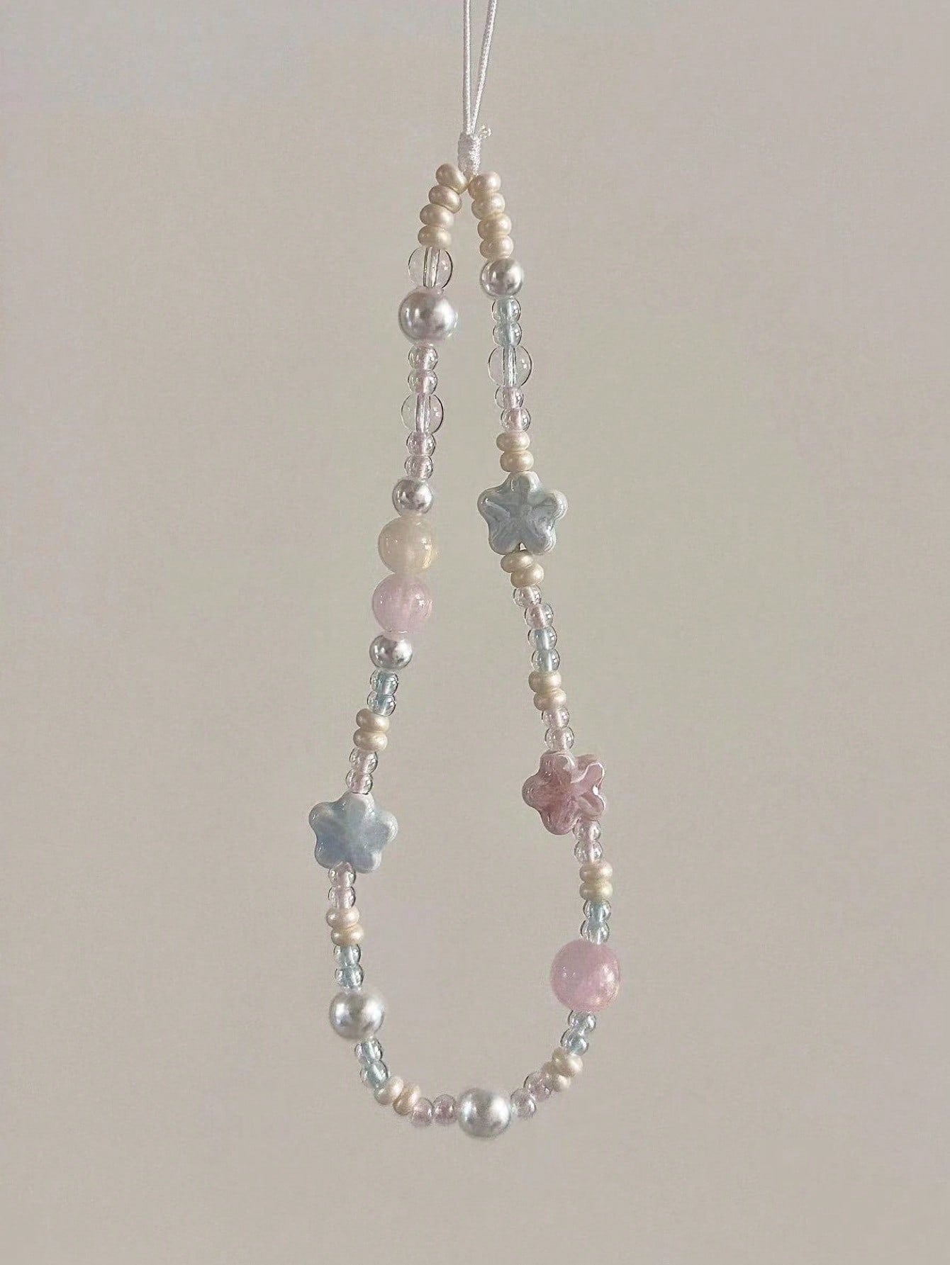 Lovely ceramic blue/pink sakura Ccd camera strap for diy pearl beaded phone chain accessories