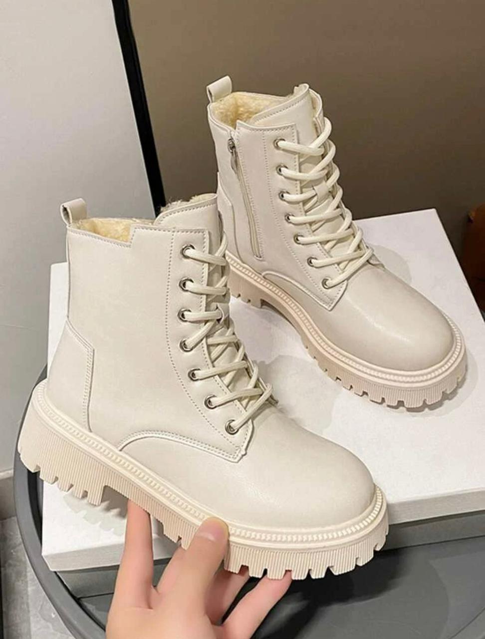 Boots With Side Zipper,Lace-up,Front Protection And Thermal Lining