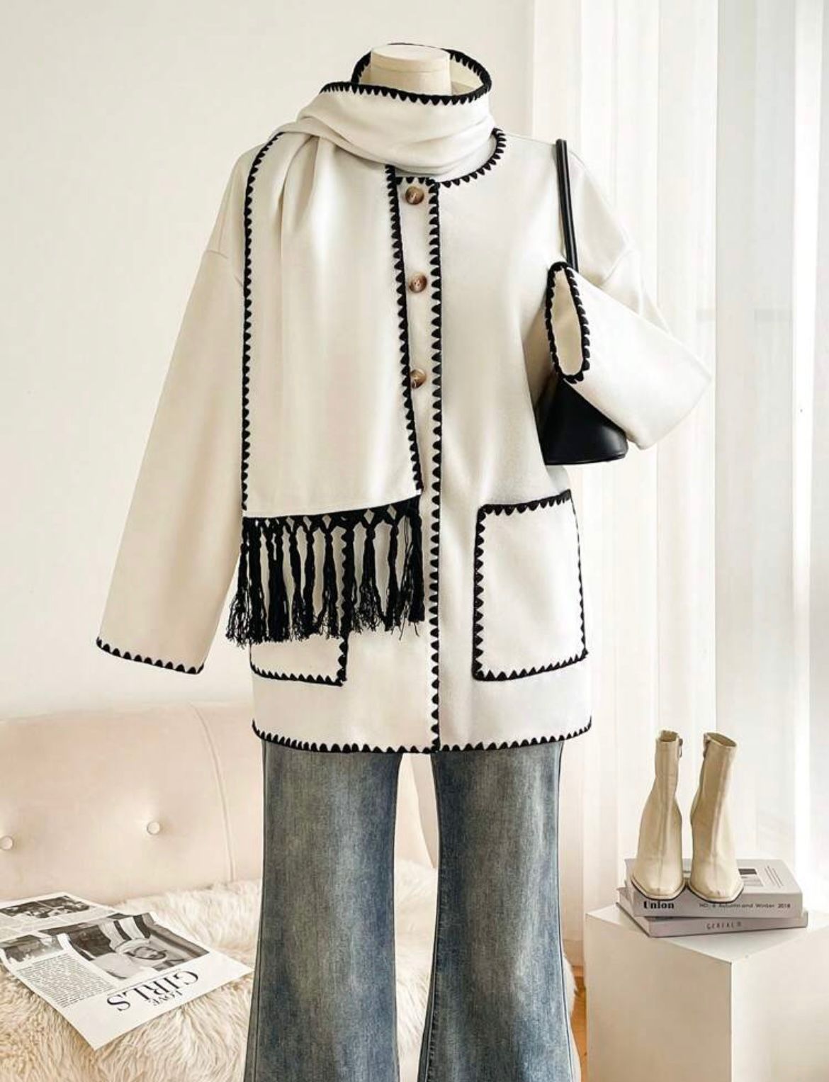 Mid-Length Coat With Scarf Collar