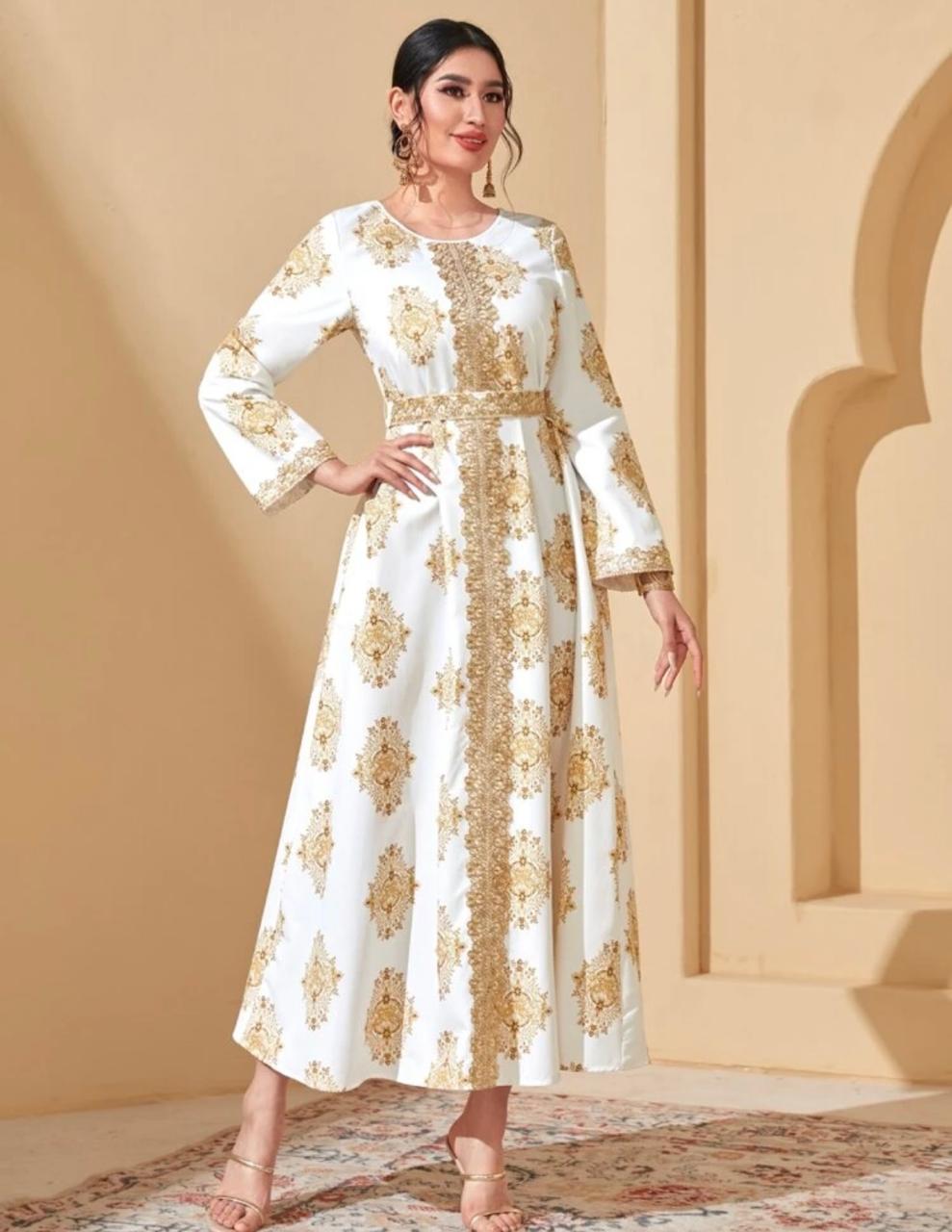 Najma Baroque Print Belted Dress