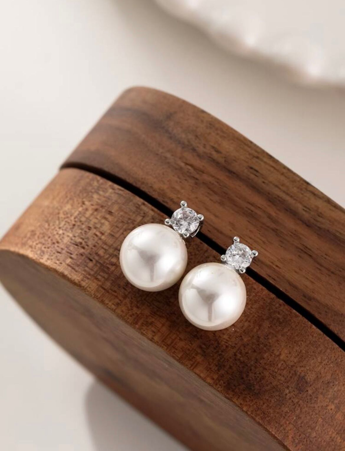 Cubic Zirconia & Faux Pearl Stud Earrings Elegant