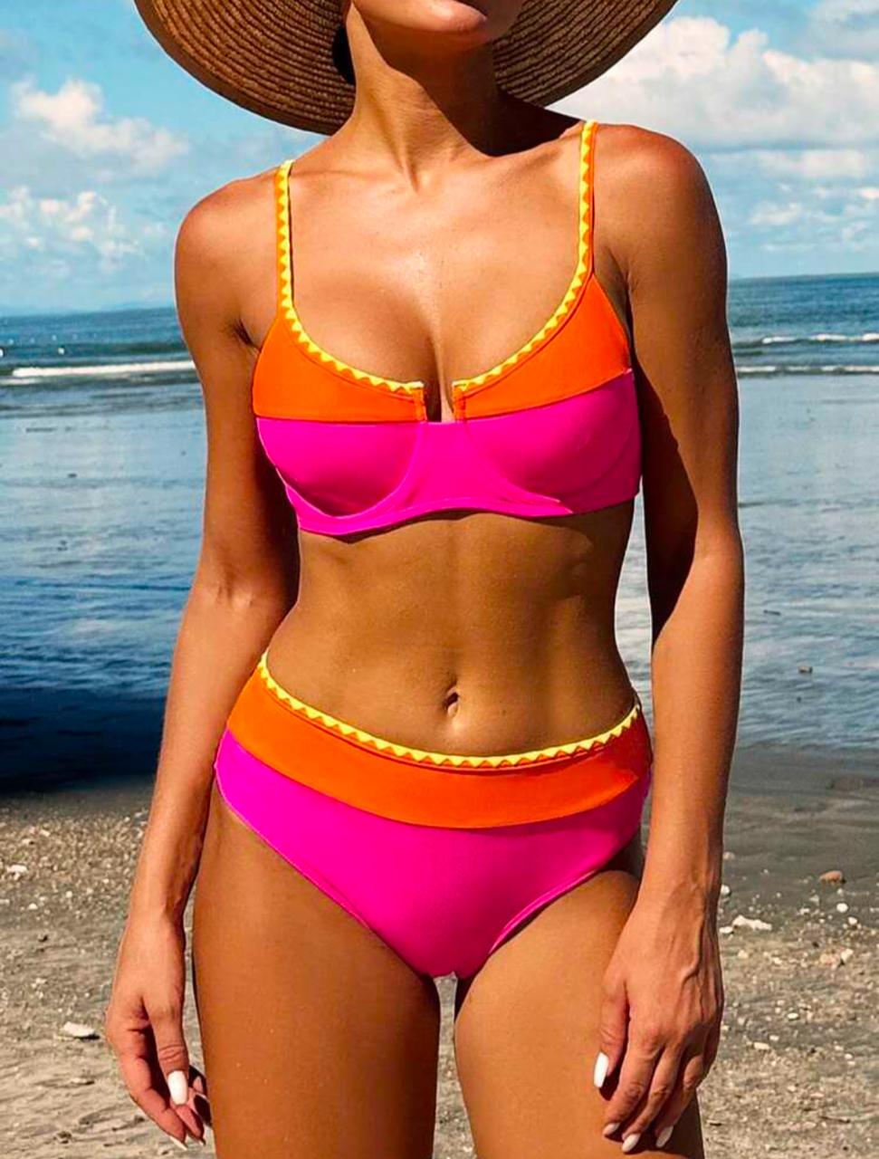 Contrast Color Trim Sexy Bikini Set