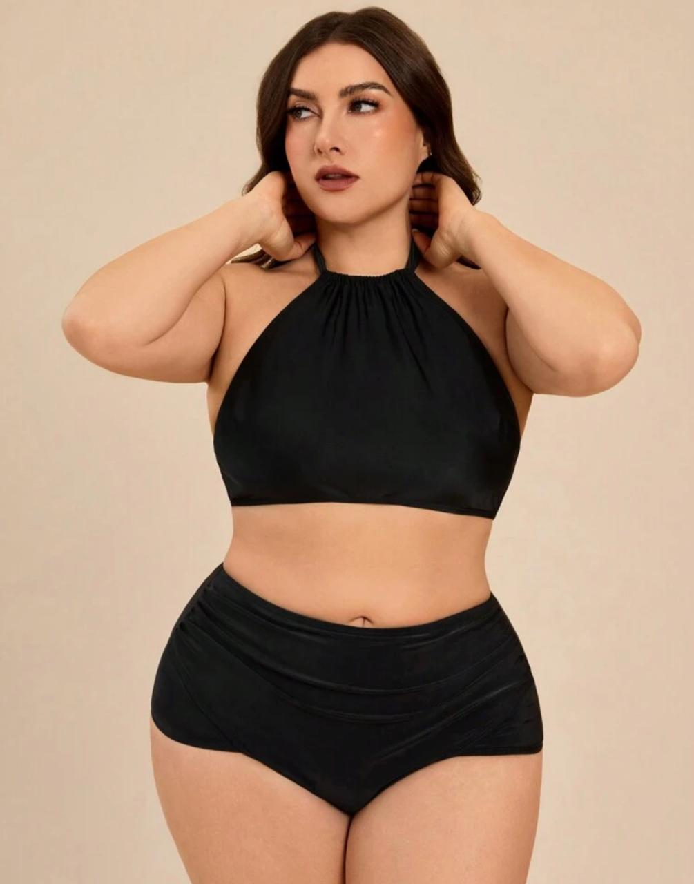 Plus Size Simple Style Halter Neck Bikini Top