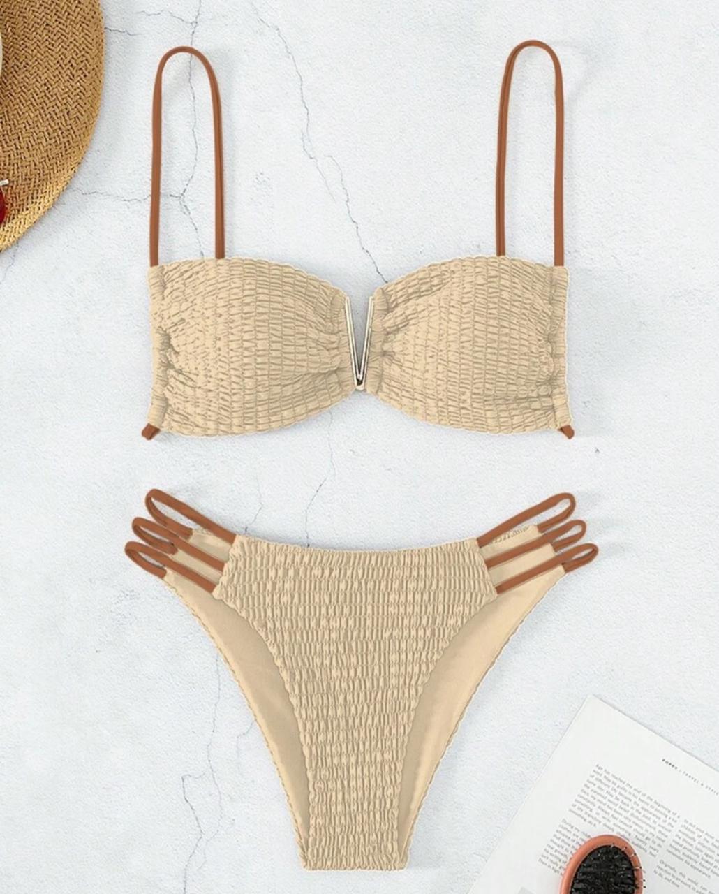 Smocked Cut Out Bikini Set