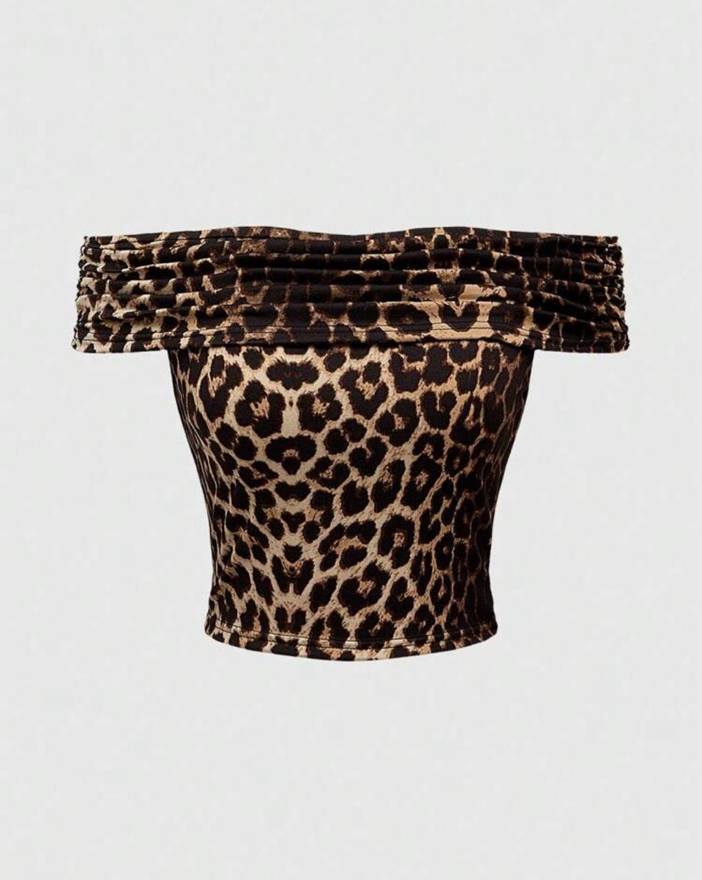 Leopard Print Off Shoulder Slim Fit Top