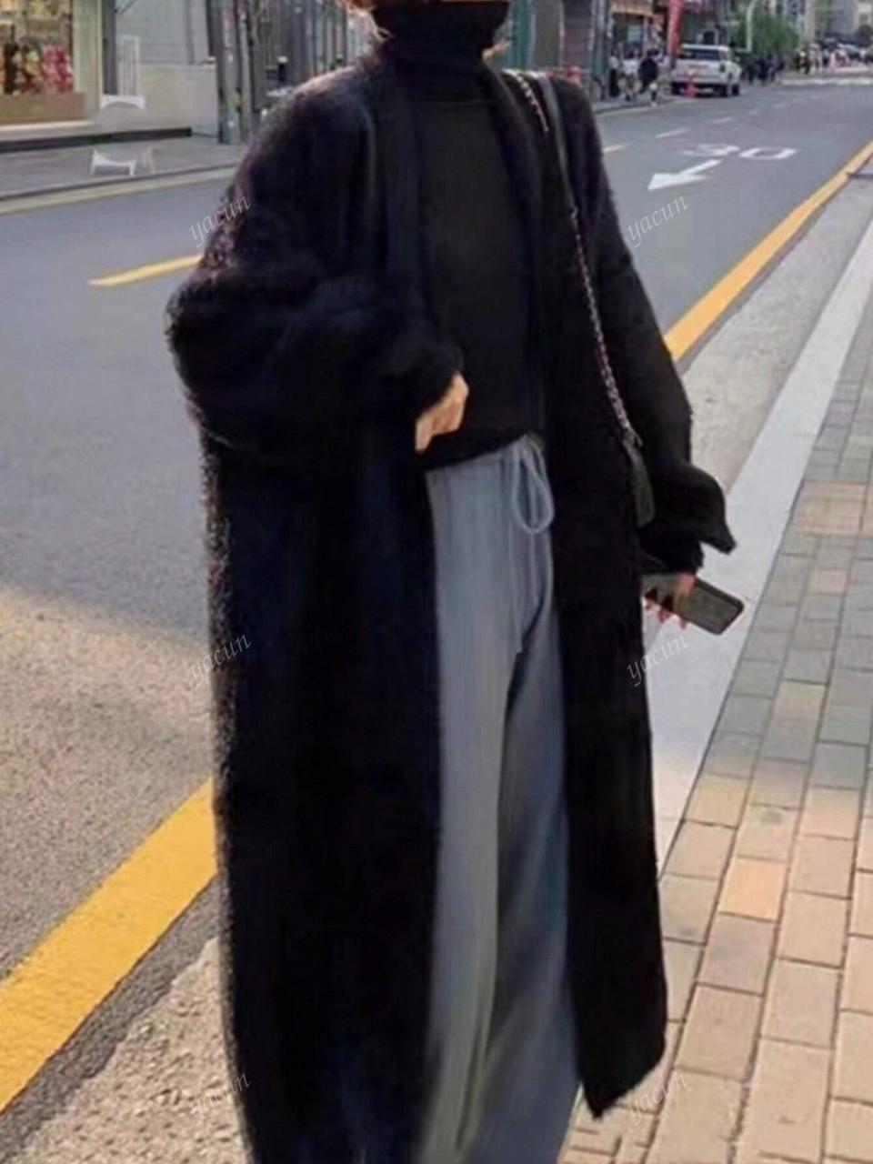 Drop Shoulder Long Sleeve Loose Long Casual Cardigan