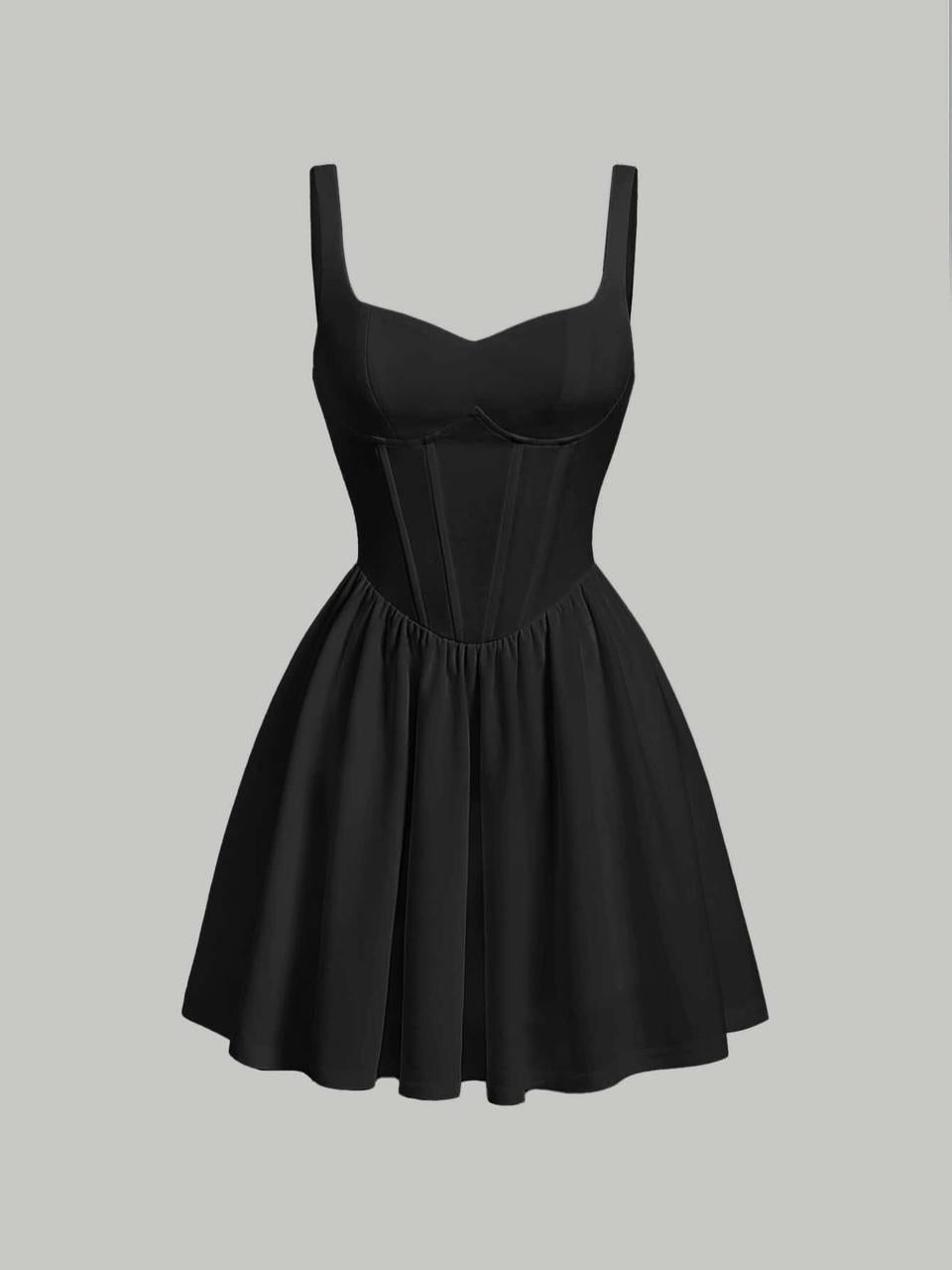 solid bustier fish bone decoration black prom cami dress