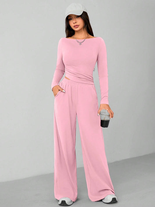 Pink Set 2 pcs wide leg pants & fitting top