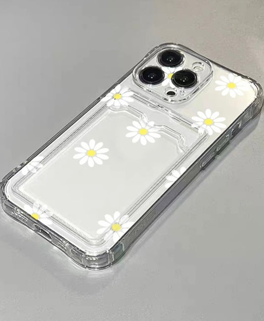 Daisy painted clear card slot phone case