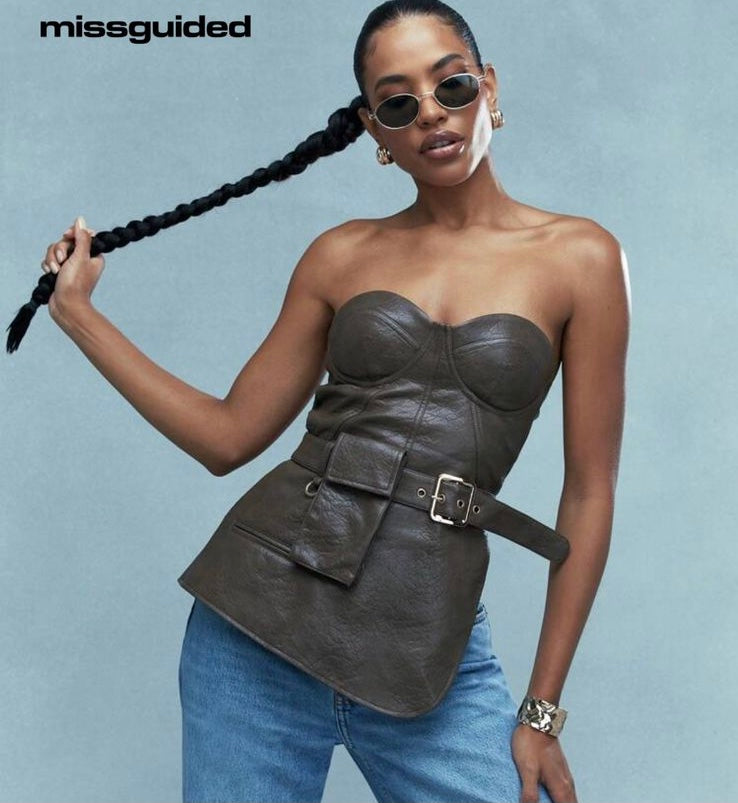 Leather bandeau top with belt and purse