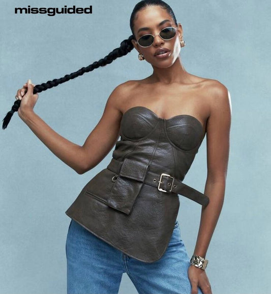 Leather bandeau top with belt and purse