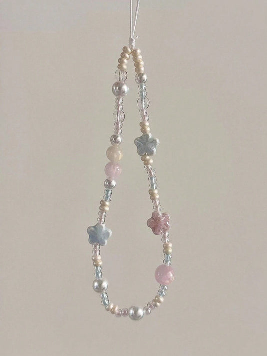 Lovely ceramic blue/pink sakura Ccd camera strap for diy pearl beaded phone chain accessories