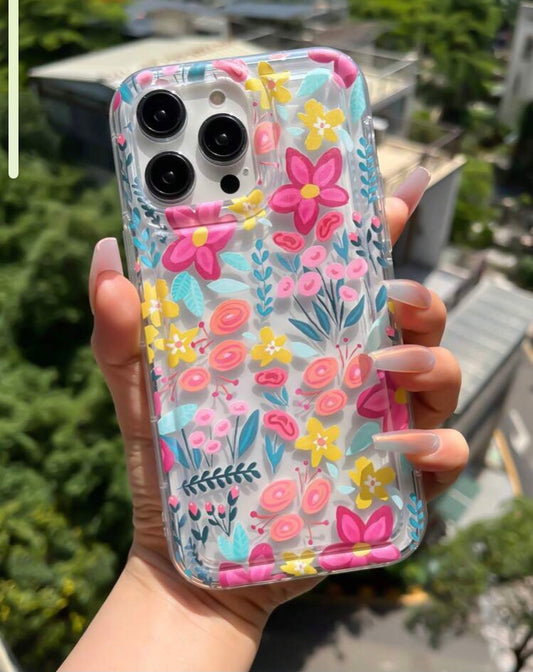 Colorful flower pattern transparent phone case