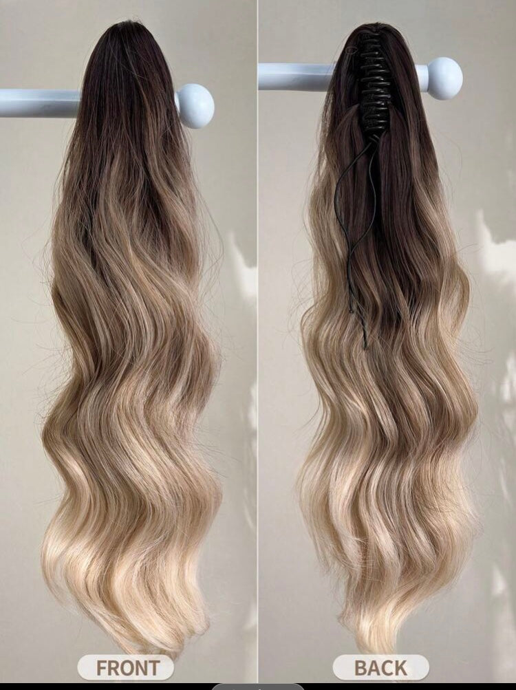 Claw ponytail extensions hair long water wave hair ombre 24 inch heat resistant fiber synthetic hairpiece