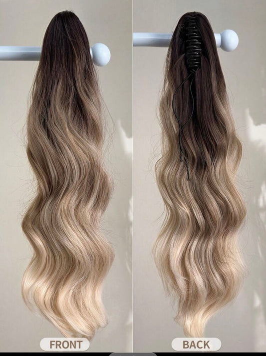 Claw ponytail extensions hair long water wave hair ombre 24 inch heat resistant fiber synthetic hairpiece