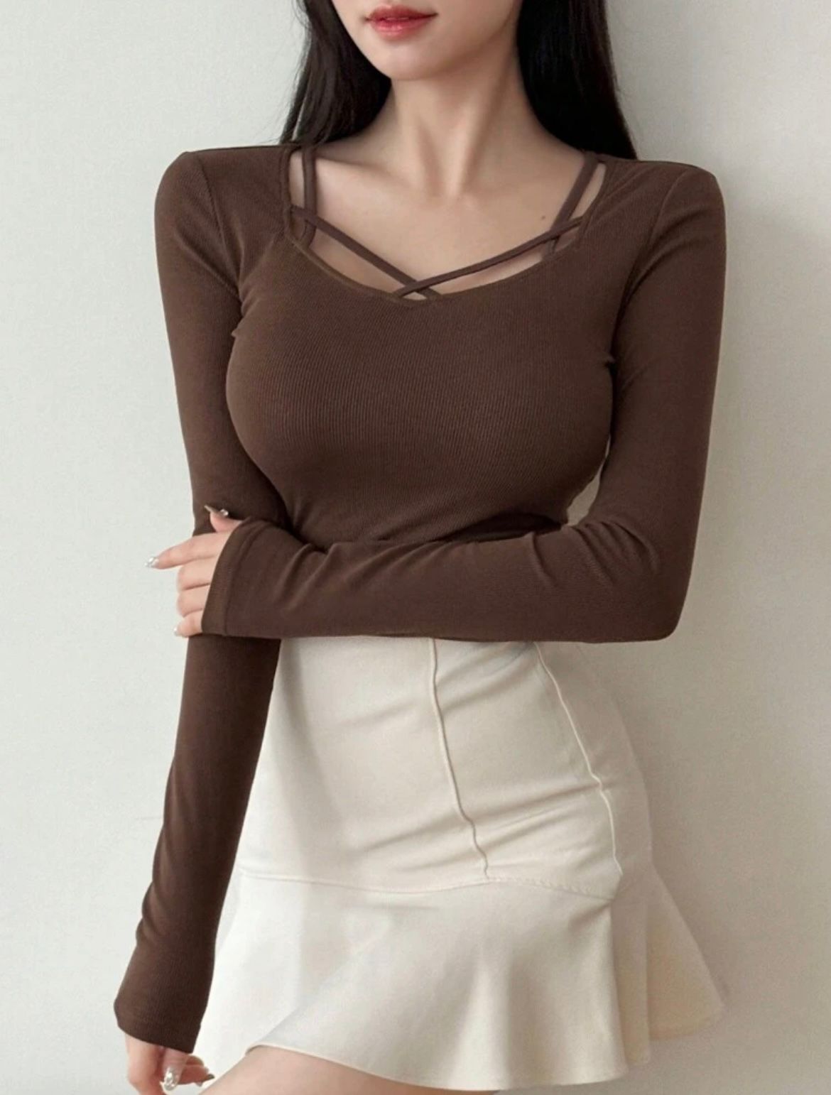 Hollow Out Design Ribbed T-Shirt