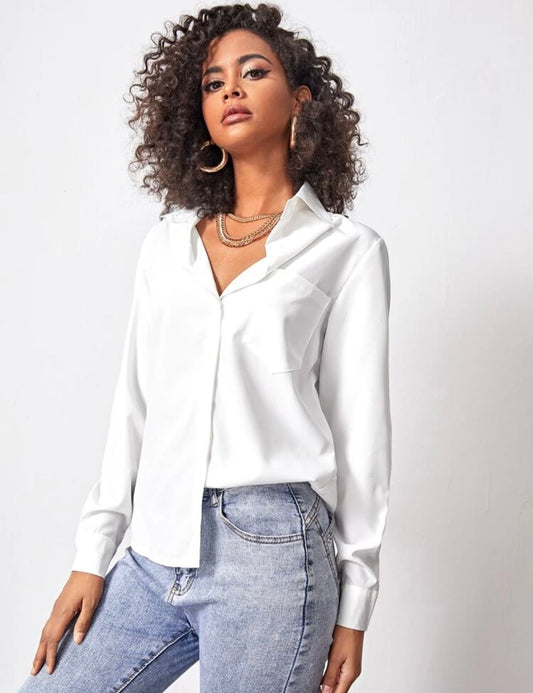 Patch Pocket Button Front Solid Shirt