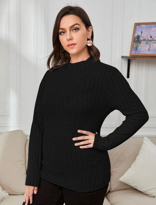 Essnce Plus Ribbed Knit Mock Neck Tee