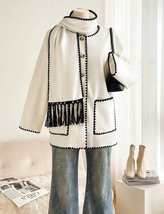 Mid-Length Coat With Scarf Collar