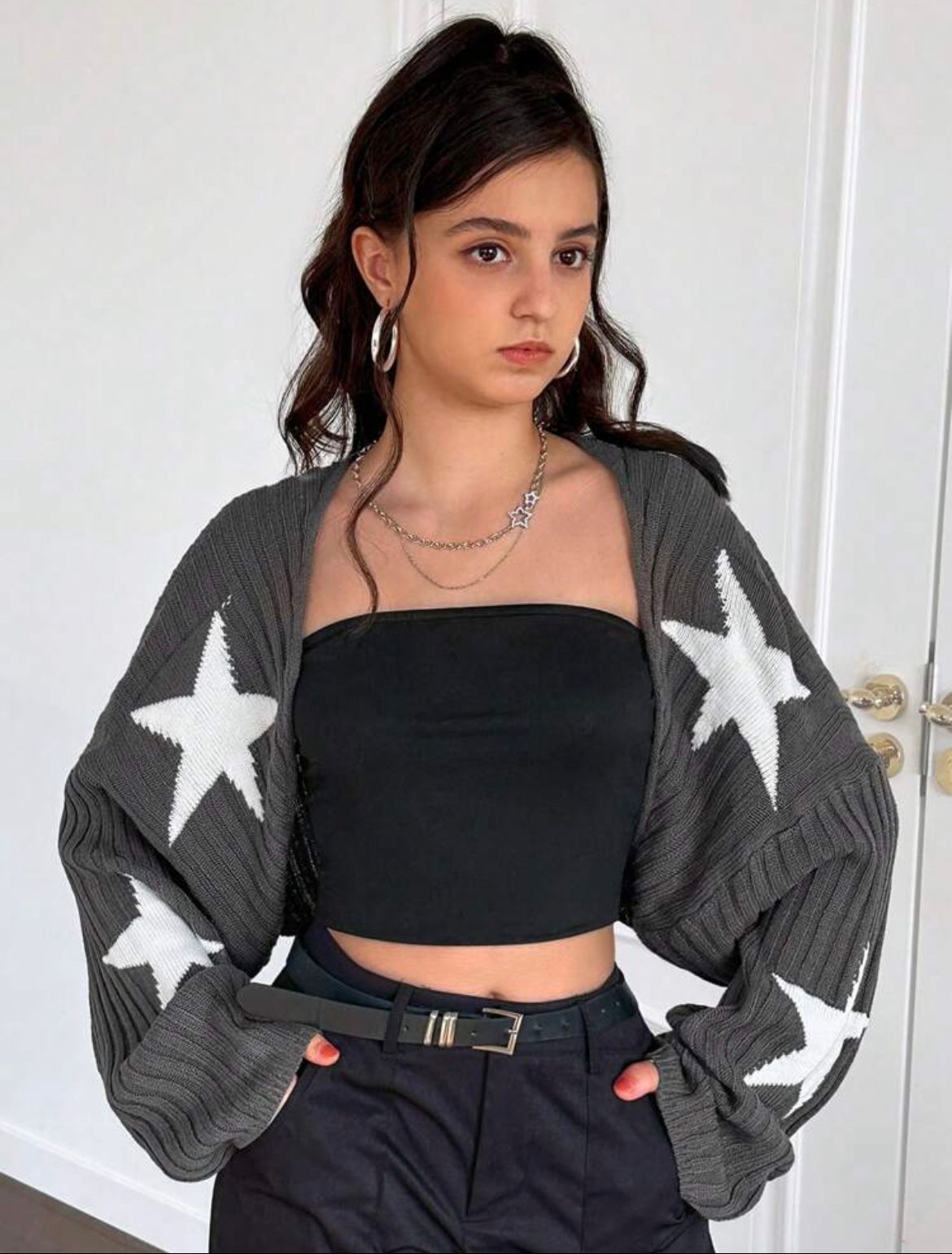 Knitted Star Pattern Cape Shawl Cover Up