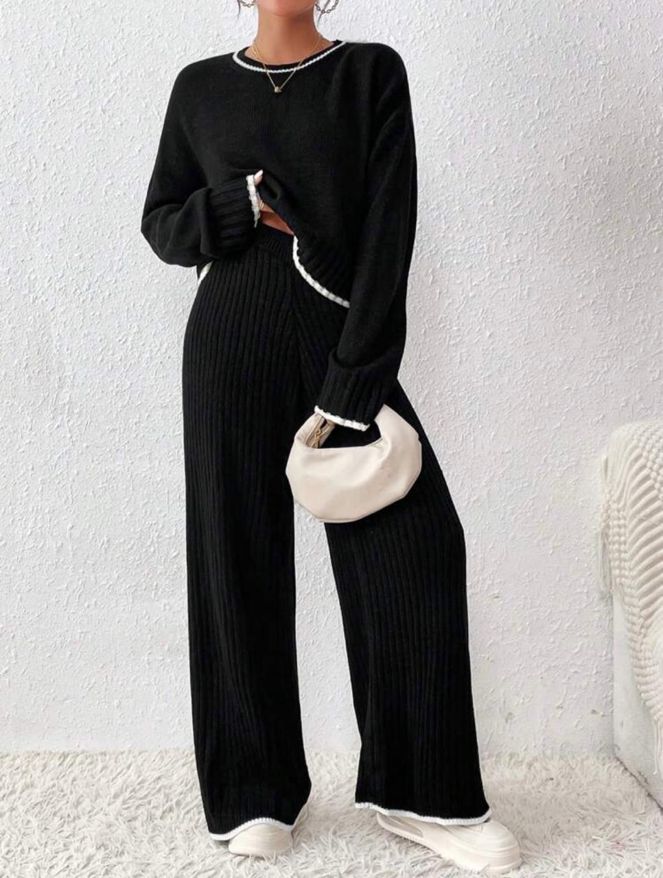 Drop Shoulder Sweater & Wide Leg Knit Pants