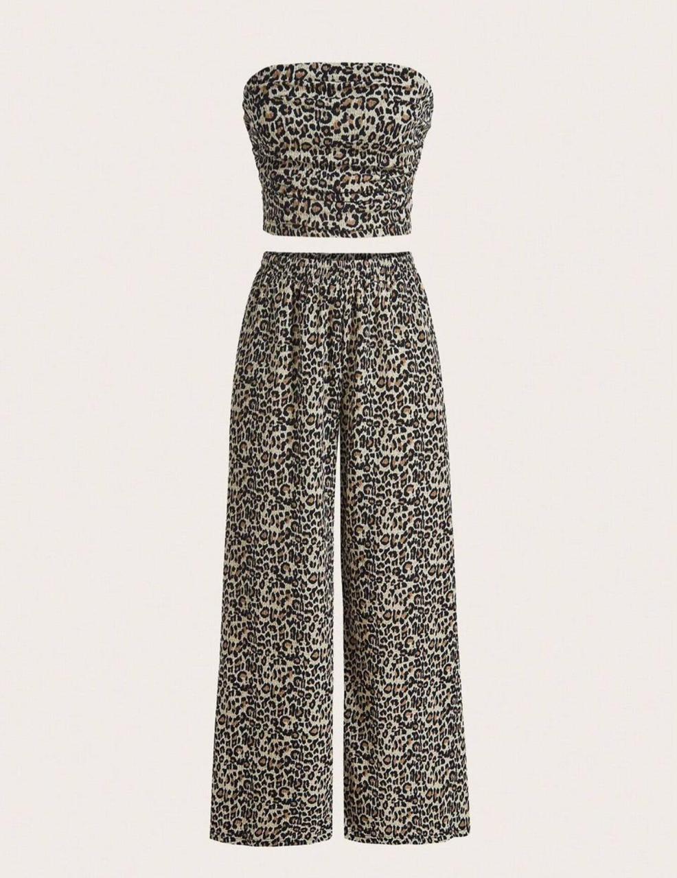 Leopard Print Tube Top & Wide Leg Pants