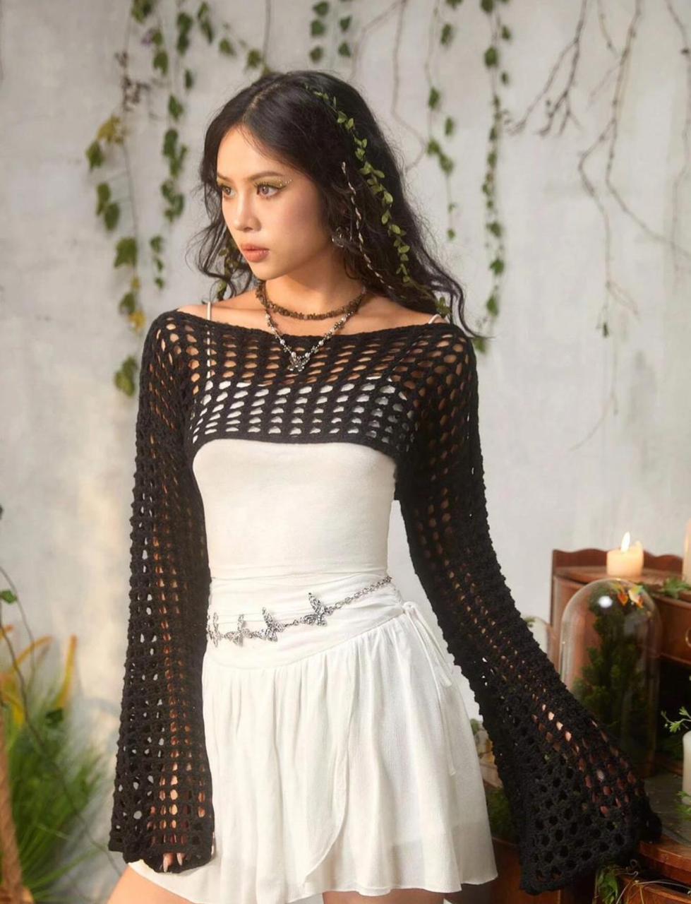 Fairycore Summer Crochet Hollow Out Crop Sweater