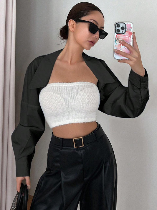 Casual Solid Color Long Sleeve Crop Top