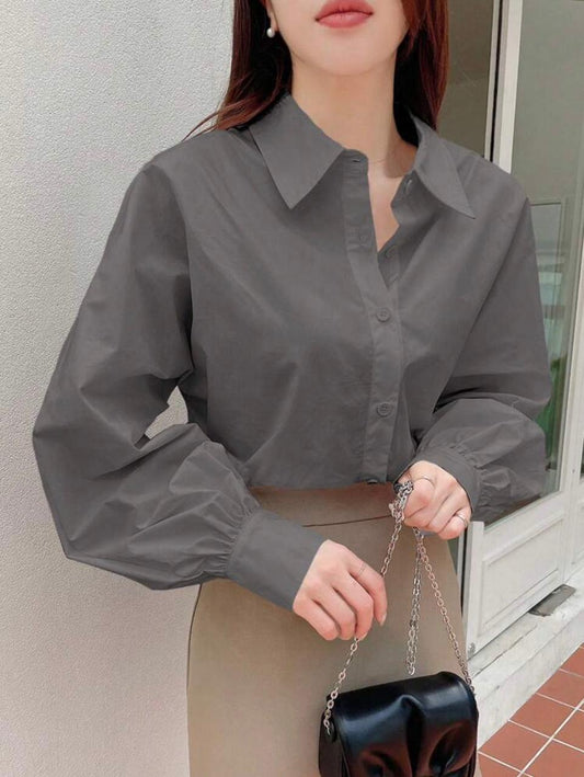 Business Casual Solid Color Long Sleeve Blouse