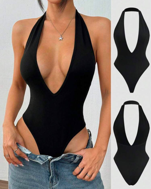 Deep V-Neck Backless Bodysuit