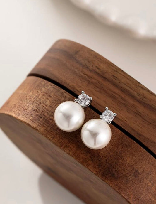 Cubic Zirconia & Faux Pearl Stud Earrings Elegant