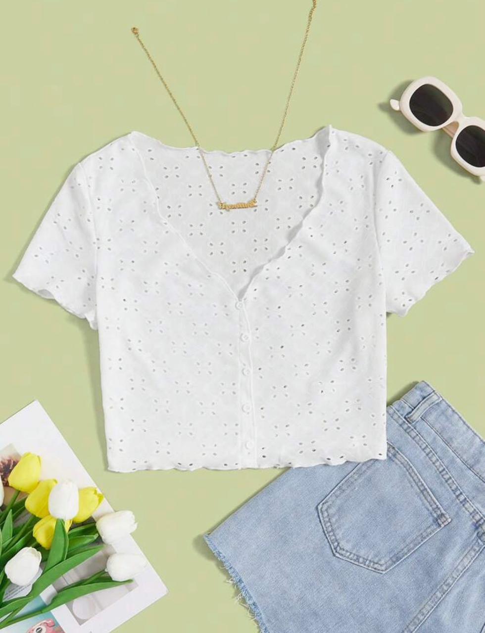 Button Front Lettuce Trim Tee