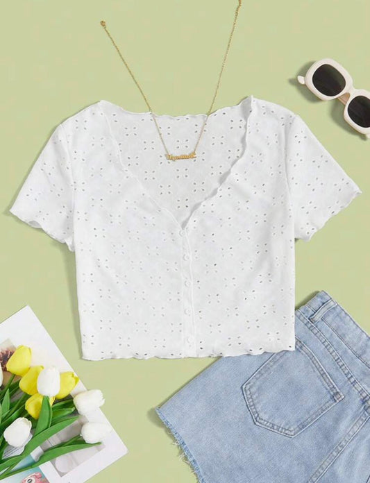 Button Front Lettuce Trim Tee