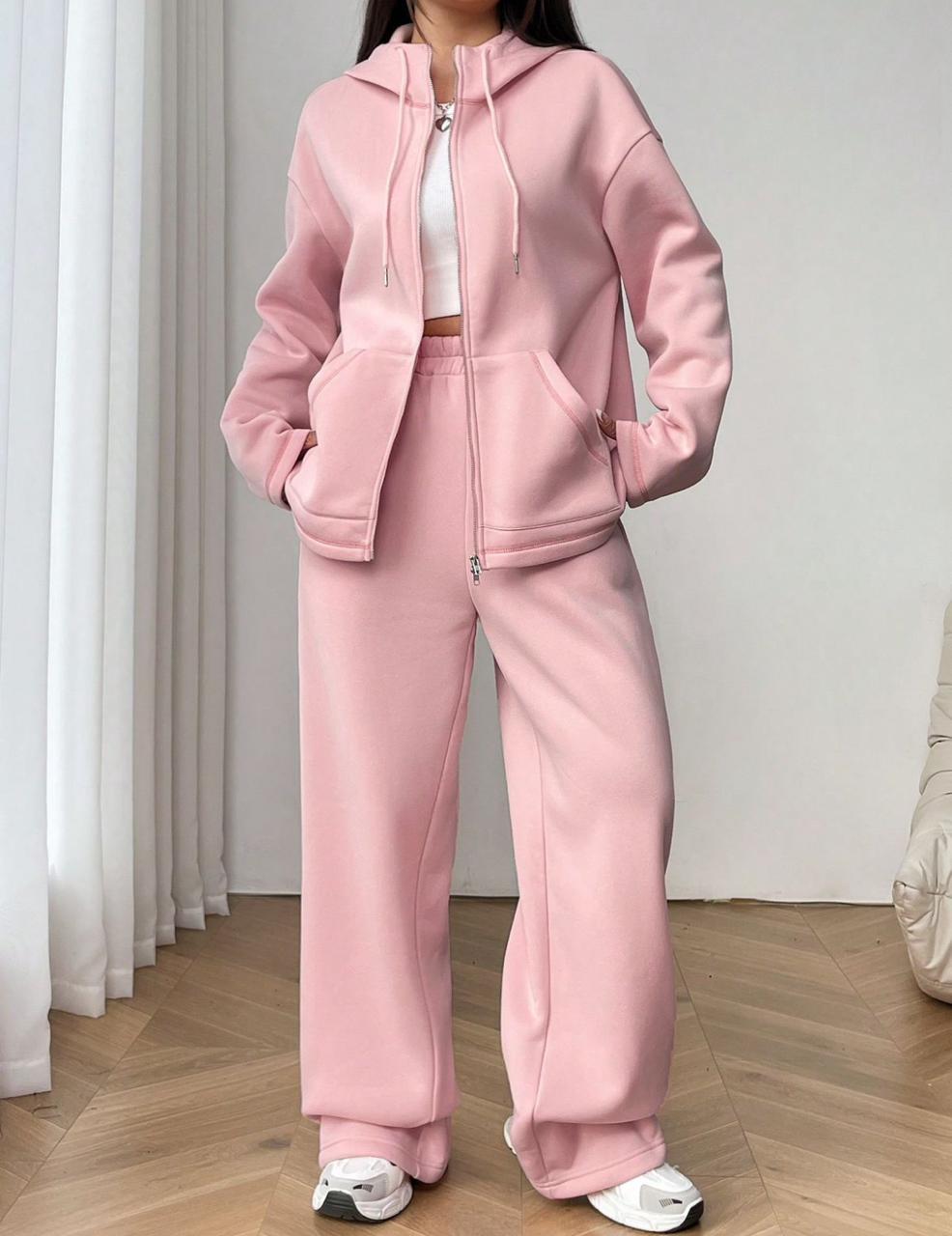 Casual Solid Color Drop Shoulder Zipper Stand Collar Jacket And Pants