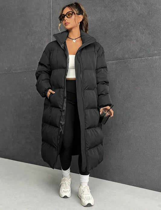 Loose-Fit Long Hooded Padded Coat