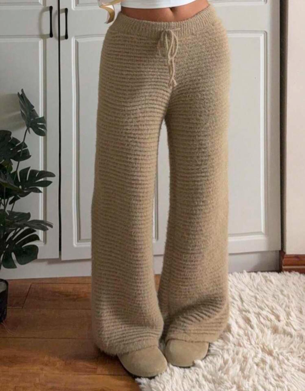 Drawstring Waist Wide Leg Knit Pants