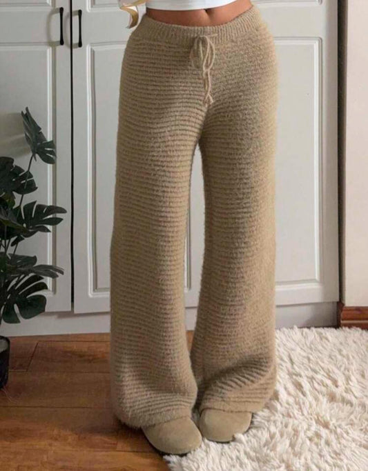 Drawstring Waist Wide Leg Knit Pants