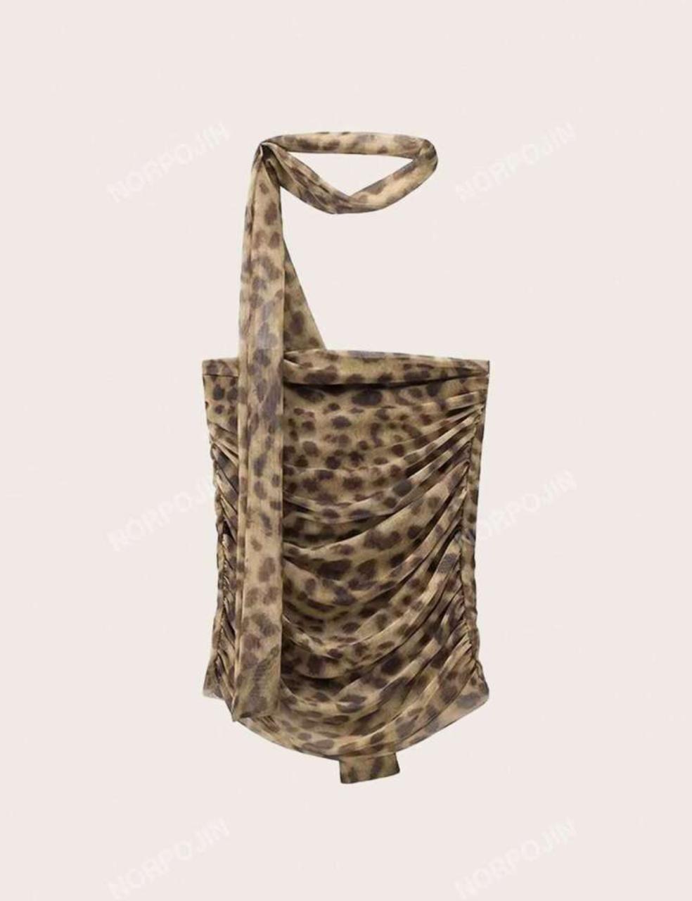 Fashion Leopard Print Bandeau Top With Ruched Detail