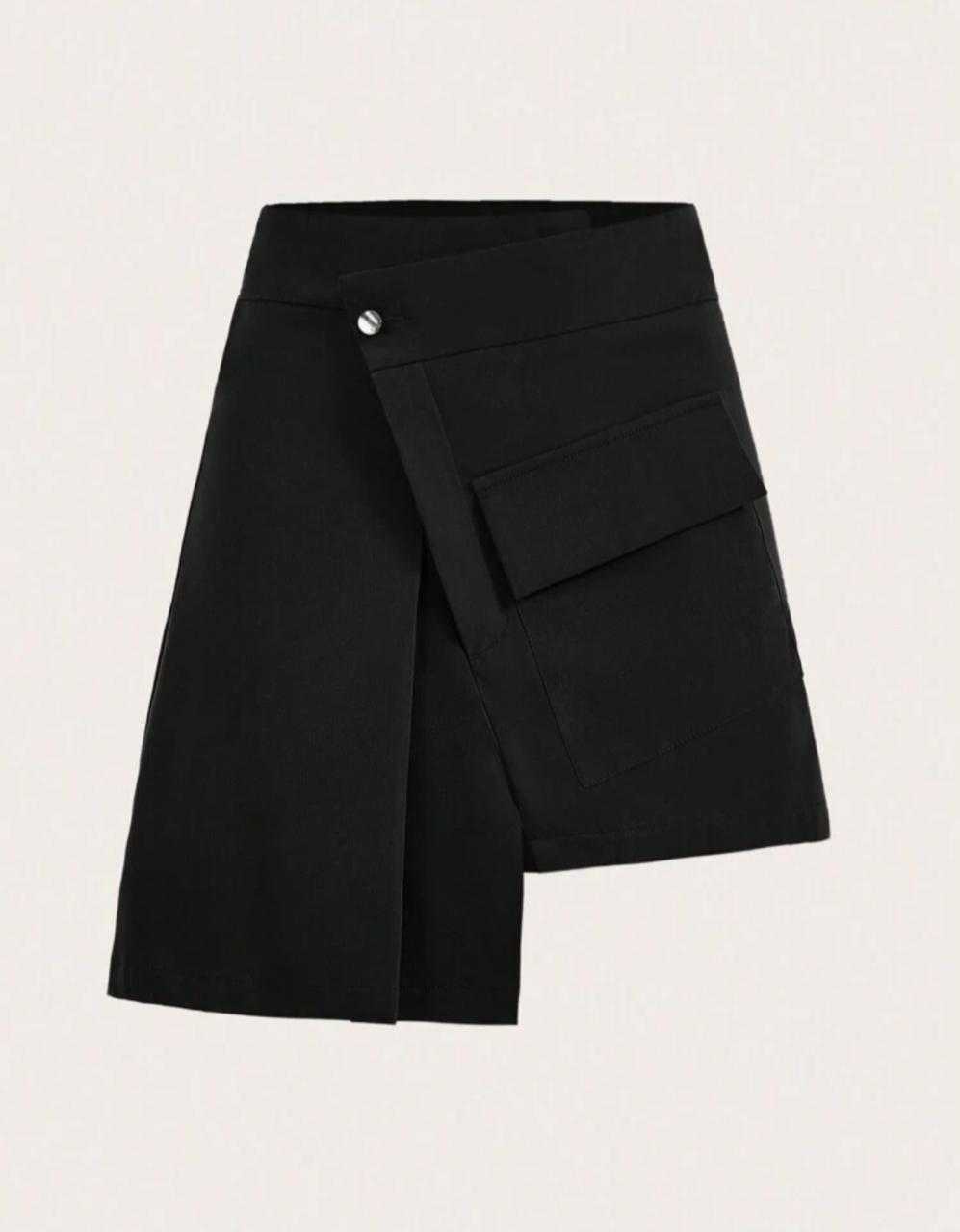 Solid Colored High Waisted Asymmetrical Hem Skirt