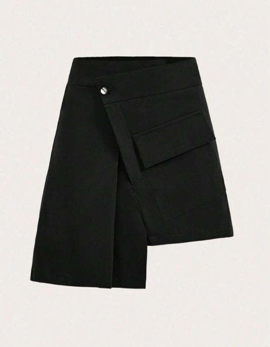 Solid Colored High Waisted Asymmetrical Hem Skirt