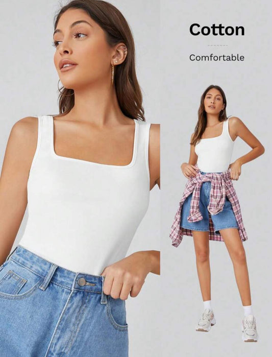 Casual Versatile Square Neck Solid Tank Top
