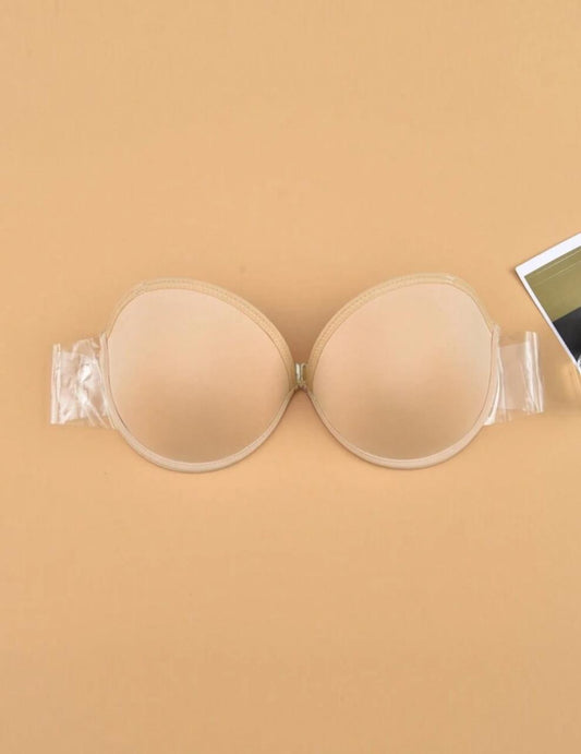Solid Color Strapless Push-Up Bra With Backless Design