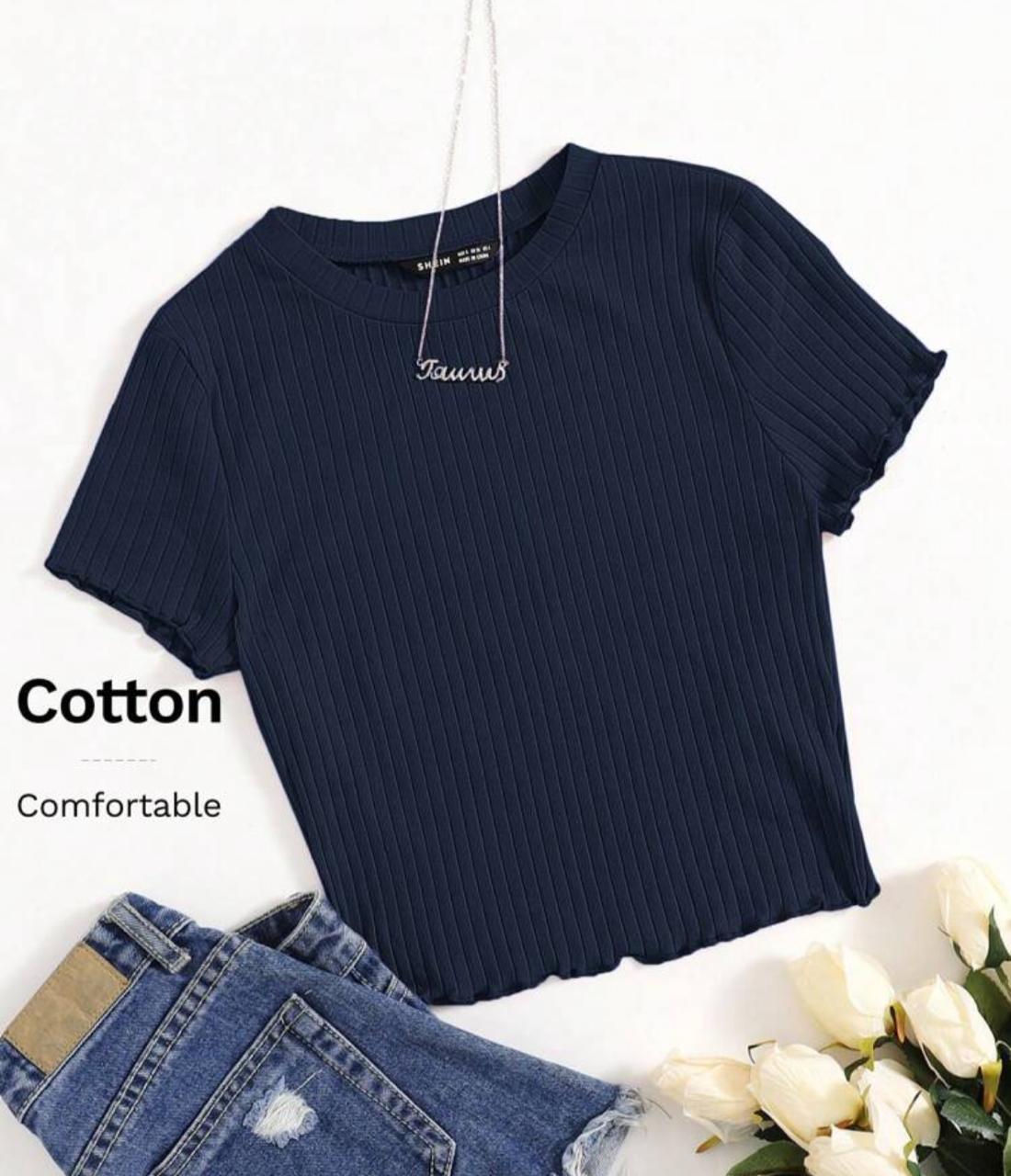Solid Lettuce Trim Rib-Knit Tee