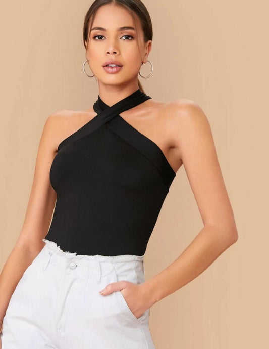 Form-Fitting Crisscross Halter Top