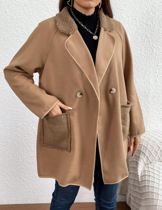 Fashion Elegant Collared Furry Textured Thick Coat
