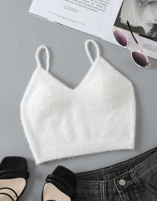 Solid Crop Fluffy Knit Top