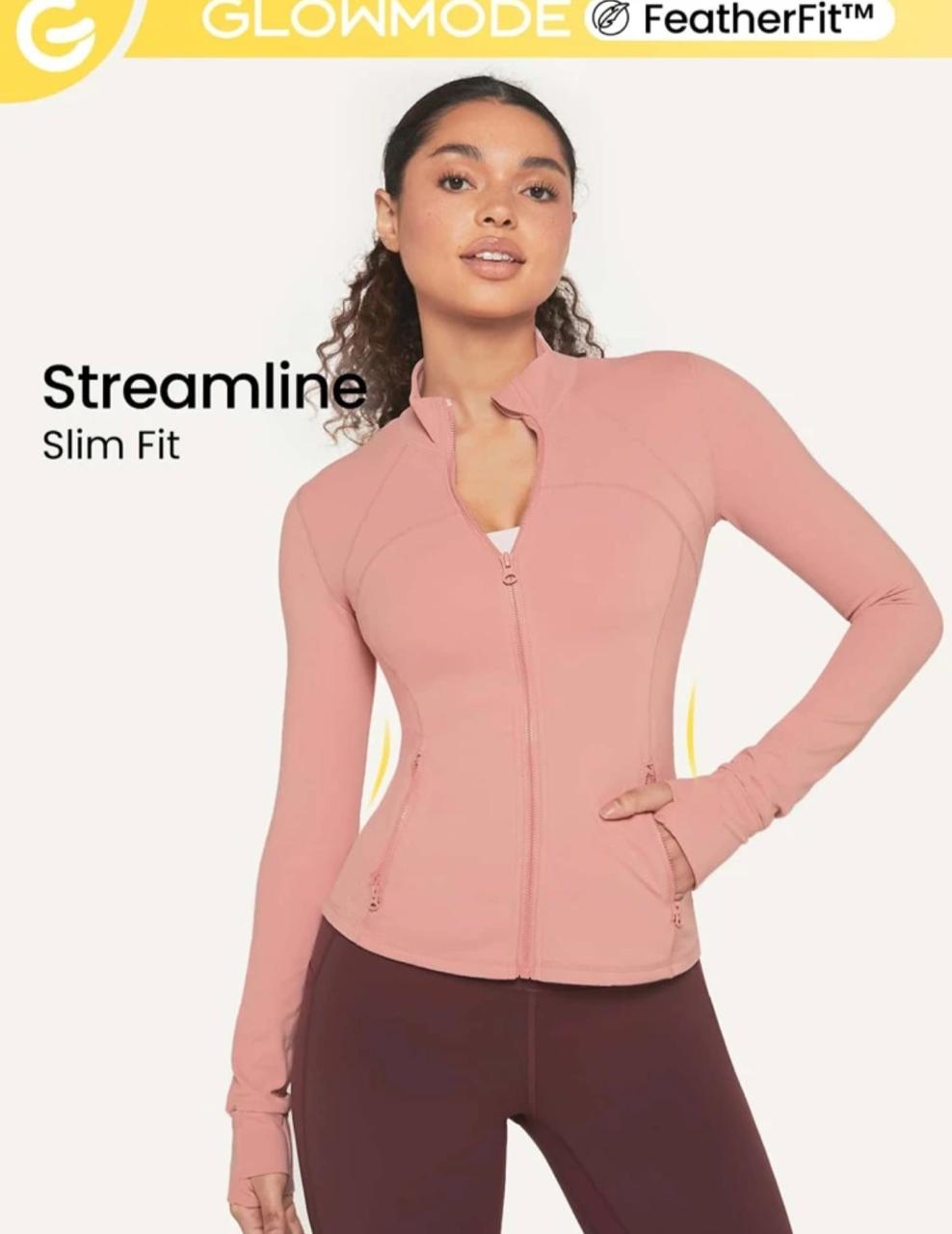 GLOWMODE FeatherFit Slim-It Streamline Performance Secure Pockets Zip Up Long Sleeve Jacket